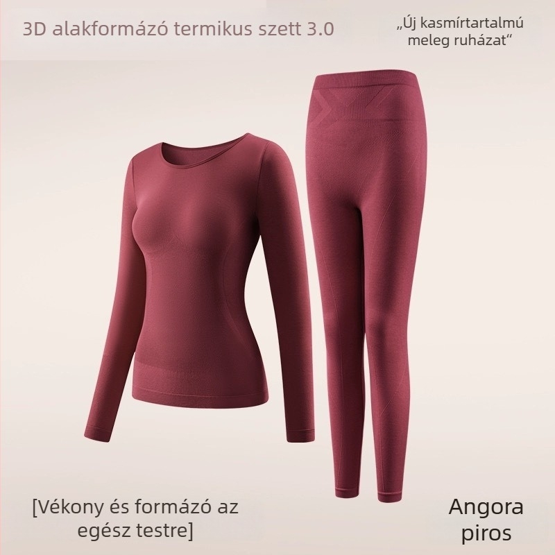 Termikus alakformáló alsóruha szett: alapréteg önmelegítő funkcióval, testformálás, fenékemelés és hasfeszítés; 30–50% gyapjú; kerek nyakú, hosszú ujjú, varrat nélküli.