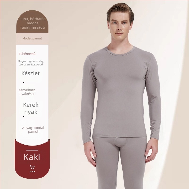 Férfi termo alsó-felső készlet — modal anyag, pamut bélés, vékony anyag, mérsékelt meleg, szűk szabás