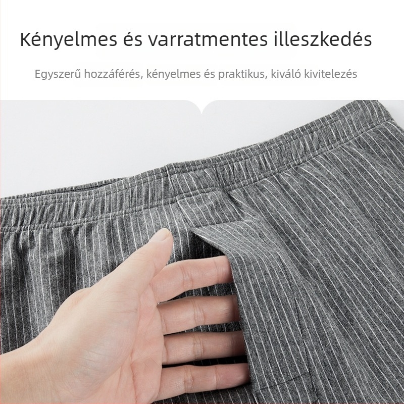 Férfi pamut kötött sportnadrág – lélegző, laza szabású otthoni nadrág, csíkos/kockás mintázat, középmagas derék, 95–100% pamut