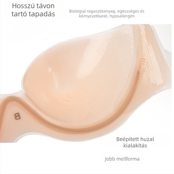 Rejtett váll nélküli szilikon melltartó acélgyűrűvel, 3/4 kosár, vékony formázott kosár, varrás nélküli