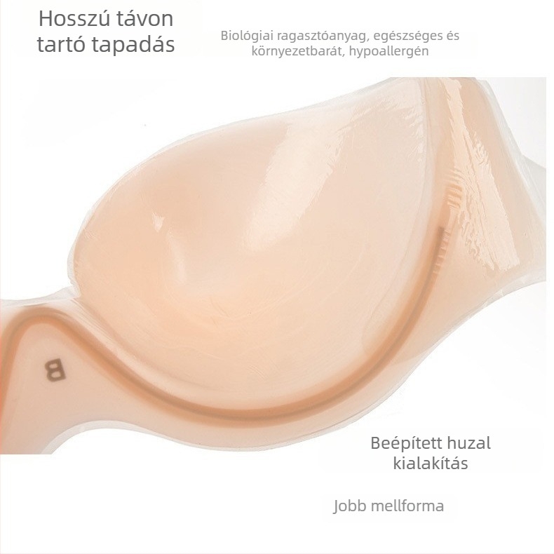 Rejtett váll nélküli szilikon melltartó acélgyűrűvel, 3/4 kosár, vékony formázott kosár, varrás nélküli