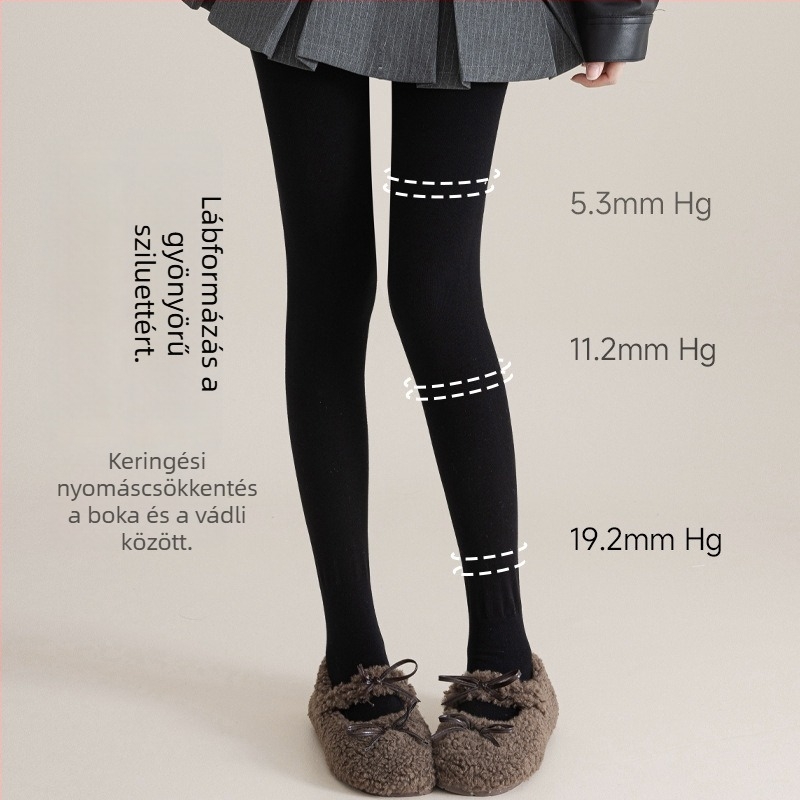Szürke lábon végződő leggings ősz-télre, finomított pamutból, fleece belsővel, vastag, kompressziós harisnyák, amelyek karcsúsítják a lábakat
