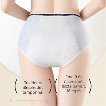 Plusz méretű női menstruációs alsónemű, magas derék, szivárgás elleni védelem és antibakteriális intim zóna pamutból, 100% pamut