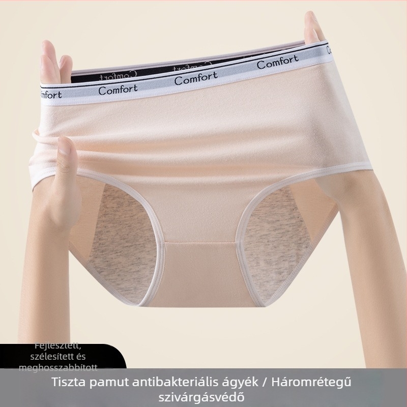 Plusz méretű női menstruációs alsónemű, magas derék, szivárgás elleni védelem és antibakteriális intim zóna pamutból, 100% pamut