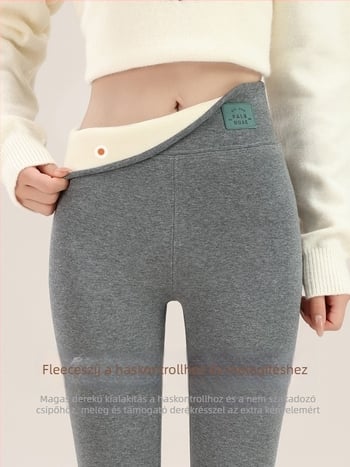Női melegítő nadrág, magas derékú haskontrollal, pamut-spandex keverék, geometriai mintázat, 3/4-es hossz, közepes vastagság, melegen tart