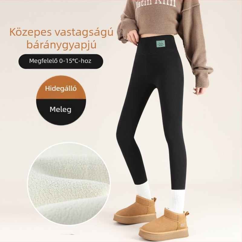 Női melegítő nadrág, magas derékú haskontrollal, pamut-spandex keverék, geometriai mintázat, 3/4-es hossz, közepes vastagság, melegen tart