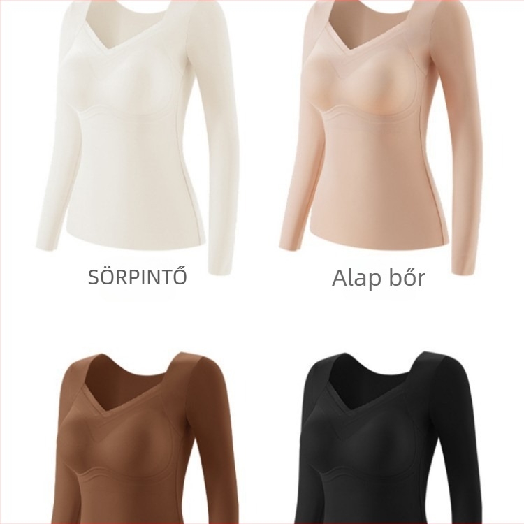 Nylon alapréteg felső, női, V-nyak, hosszú ujjú