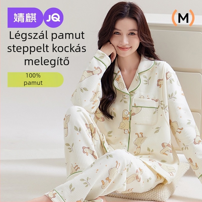 Jingqi kismama pizsama két részes készlet, lélegző pamutból, meleg őszi-téli otthoni viselet terhes nőknek és szoptatás idején