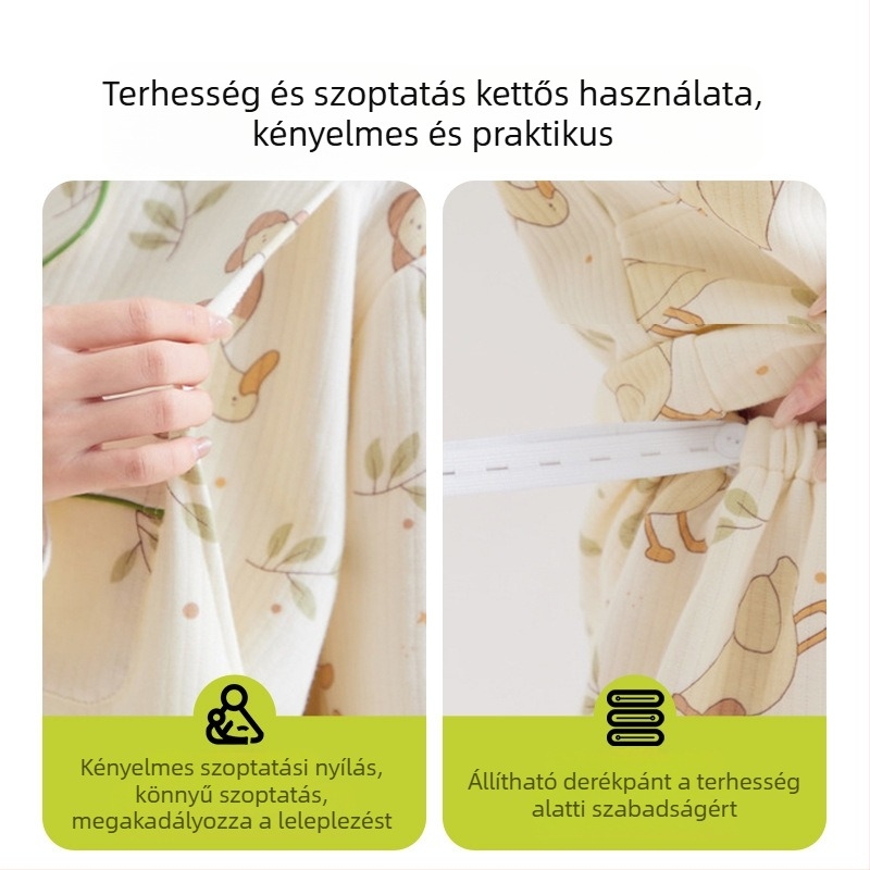 Jingqi kismama pizsama két részes készlet, lélegző pamutból, meleg őszi-téli otthoni viselet terhes nőknek és szoptatás idején