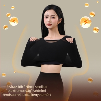 Női nylonos őszi-téli termal alsó készlet beépített melltartócsészékkel és párnákkal — hosszú ujjú, kerek nyakú alapréteg, antistatikus, lélegző, testformázó, melegen tartó (közepes súly 141–160 g/m²)