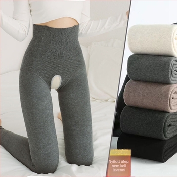 Női magas derekú termo leggings nyitott gáttal, őszi-téli vastag bélés, pamut deréksáv
