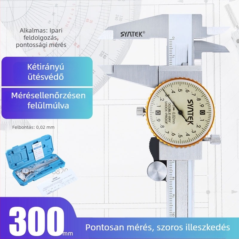 Dial tolómérő, ipari minőségű rozsdamentes acél, nagy pontosság, tartomány 0-150-200-300 mm