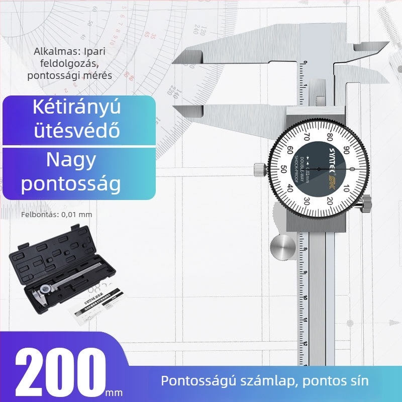 Dial tolómérő, ipari minőségű rozsdamentes acél, nagy pontosság, tartomány 0-150-200-300 mm