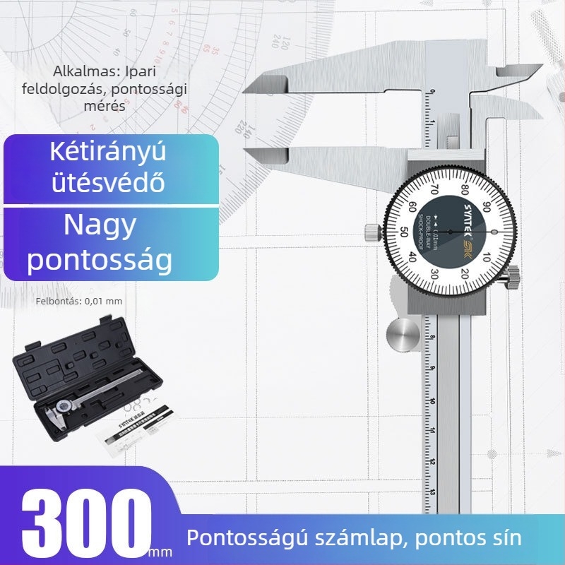 Dial tolómérő, ipari minőségű rozsdamentes acél, nagy pontosság, tartomány 0-150-200-300 mm
