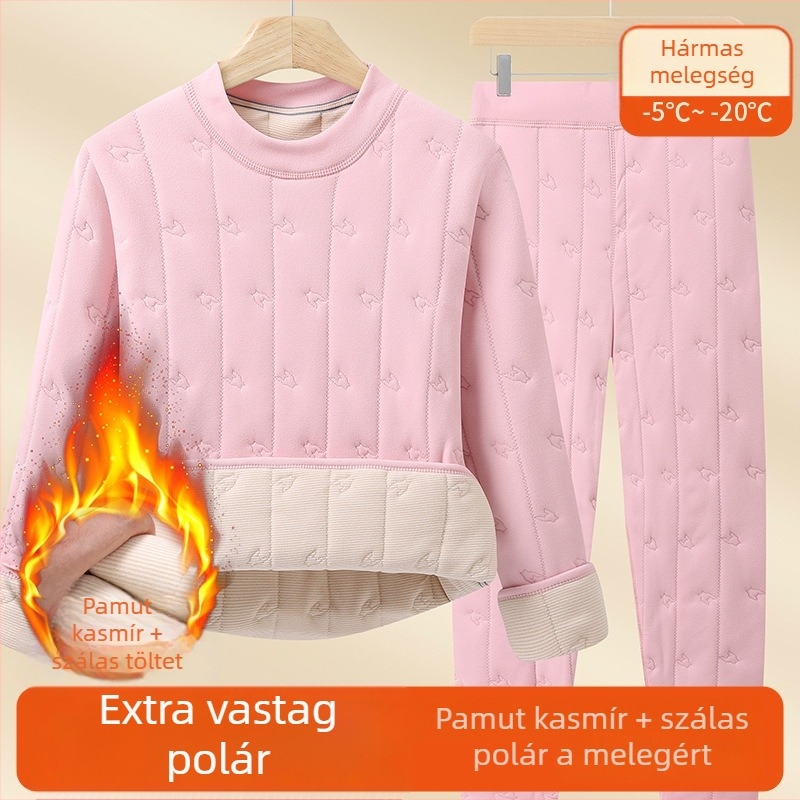Uniszex báránygyapjú termoszett fleece-béléssel, extra vastag, hideg időre – felső és nadrág