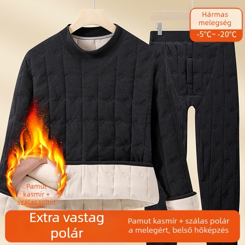 Uniszex báránygyapjú termoszett fleece-béléssel, extra vastag, hideg időre – felső és nadrág