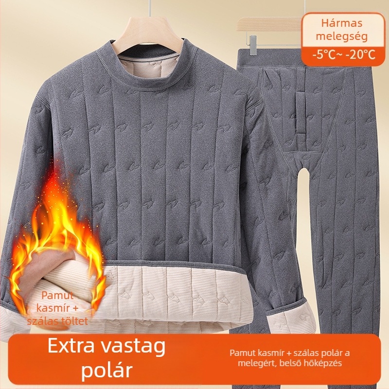 Uniszex báránygyapjú termoszett fleece-béléssel, extra vastag, hideg időre – felső és nadrág