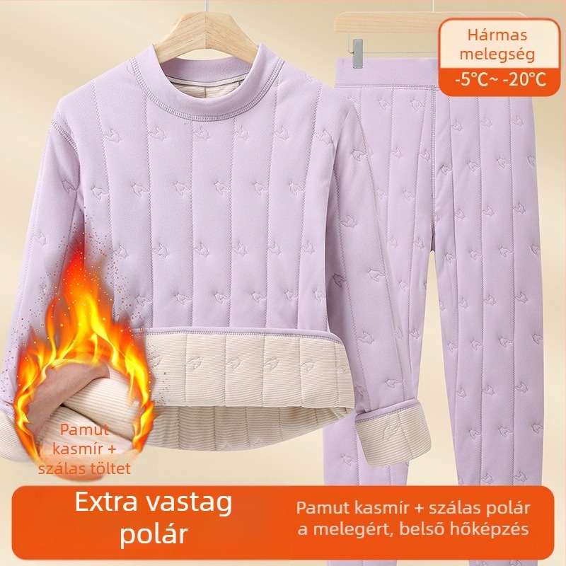 Uniszex báránygyapjú termoszett fleece-béléssel, extra vastag, hideg időre – felső és nadrág