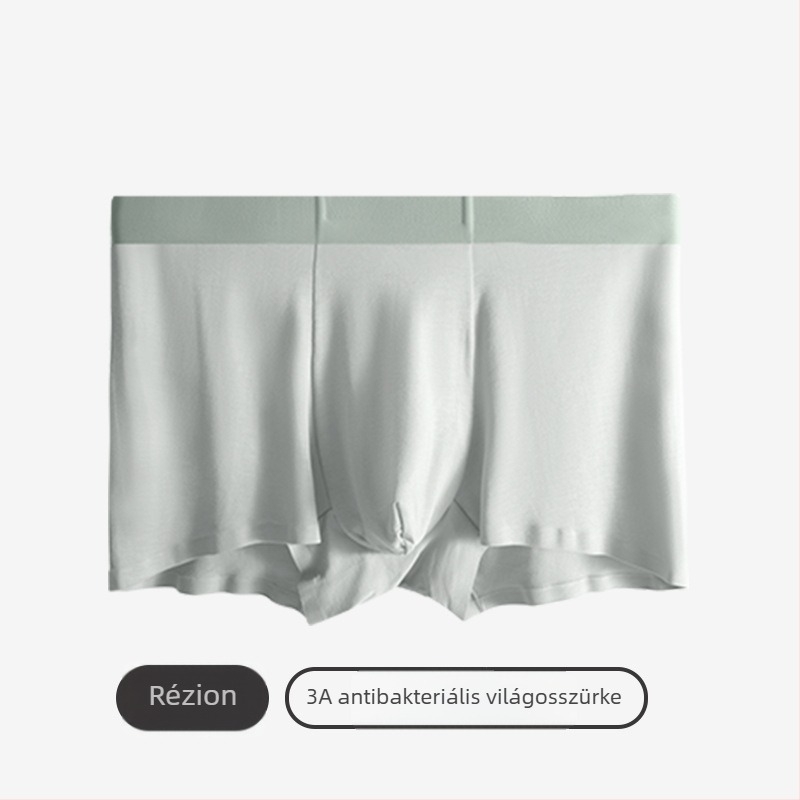 Modal férfi boxer rövidnadrág, lélegző és antibakteriális, seamless; fő anyag: modal 90–95%; ágyékrész bélés: regenerált cellulóz rost 50–70%.