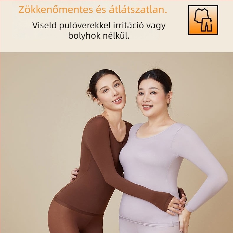 Női termikus alapréteg készlet: felső és nadrág, ultra vékony nylon anyag, bőrbarát anyag, körkörös nyakú, hosszú ujjú, őszi-téli 2025