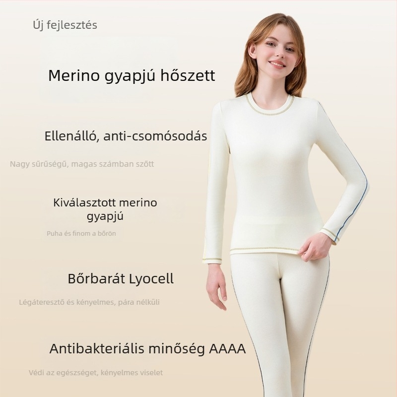 Női merinógyapjú hőtermikus alsóruha szett, gyorsan száradó alapréteg síeléshez és kültéri túrákhoz, őszre.