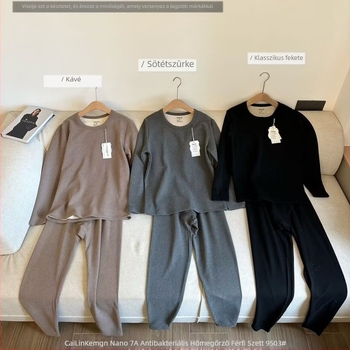 Férfi vastag fleece-béléses thermalszett – kerek nyakú, hosszú ujjú felső és nadrág, velúr bélés, dupla réteg, téli meleg