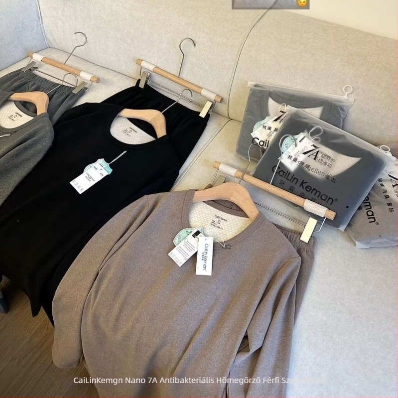 Férfi vastag fleece-béléses thermalszett – kerek nyakú, hosszú ujjú felső és nadrág, velúr bélés, dupla réteg, téli meleg