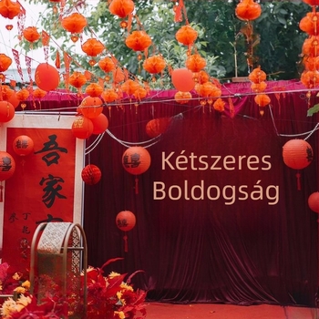 Esküvői fotóháttér textilből jókívánság motívumokkal, fotóháttér, logó nyomtatás