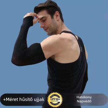 Férfiaknak szánt hűsítő Ice Silk ujjvédő, UV-védelem, nyár, vékony, egyszínű, laza szabás, hosszított karhossz