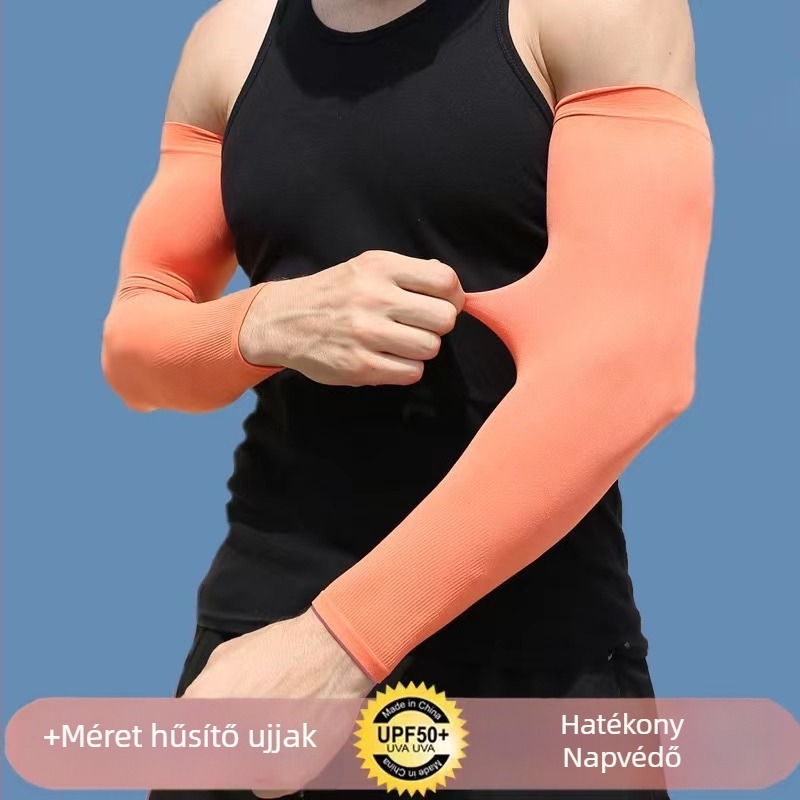 Férfiaknak szánt hűsítő Ice Silk ujjvédő, UV-védelem, nyár, vékony, egyszínű, laza szabás, hosszított karhossz