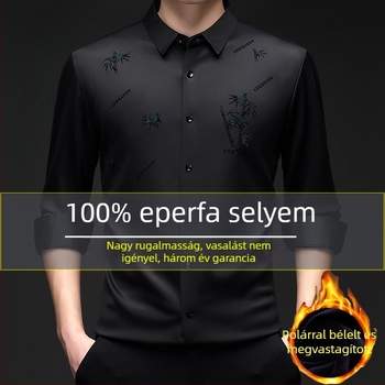 Férfi hosszú ujjú ing fleece béléses melegítésért, téli 2025, nagy rugalmasság, varrat nélküli, vasalásmentes, gyűrődés elleni.