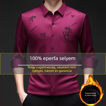 Férfi hosszú ujjú ing fleece béléses melegítésért, téli 2025, nagy rugalmasság, varrat nélküli, vasalásmentes, gyűrődés elleni.