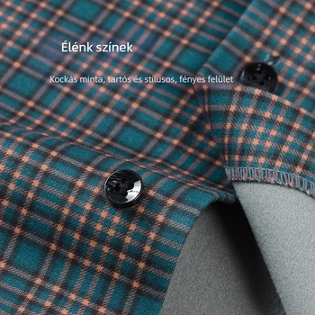 Téli férfiing fleece-béléssel, hosszú ujjú, csíkos-kockás mintával, meleg, üzleti-casual.