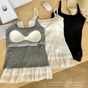 Nylon csipkés camisole, kerek nyakú, minden évszakra, közepes súlyú 181–200 g/m²