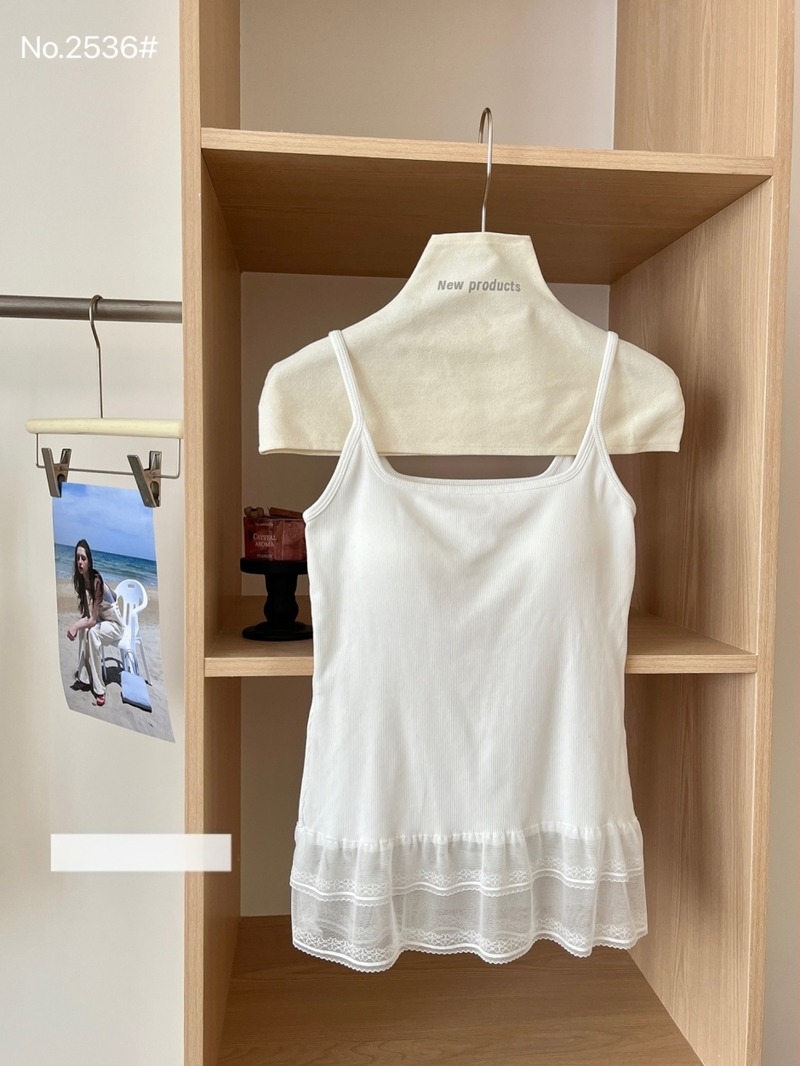 Nylon csipkés camisole, kerek nyakú, minden évszakra, közepes súlyú 181–200 g/m²