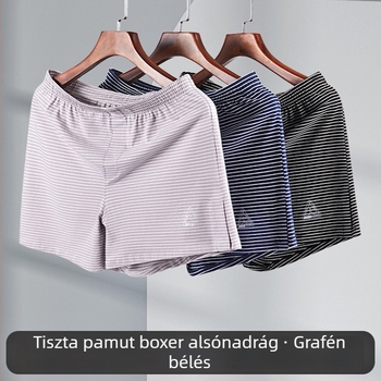 Férfi pamut boxer rövidnadrág, középmagas derekú, lélegző kötött anyag, csíkos mintázat