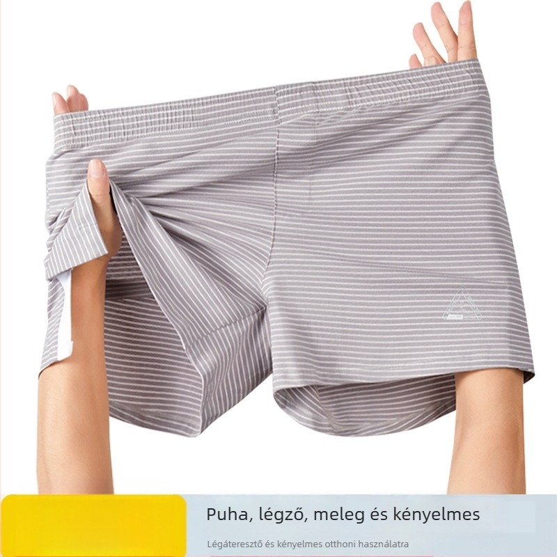 Férfi pamut boxer rövidnadrág, középmagas derekú, lélegző kötött anyag, csíkos mintázat