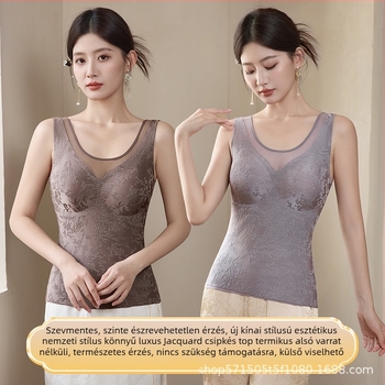 Termális csipkés jacquard felső, 3D virágos mintával, varrás nélküli, kapucnis kialakítás, nylon-spandex keverék