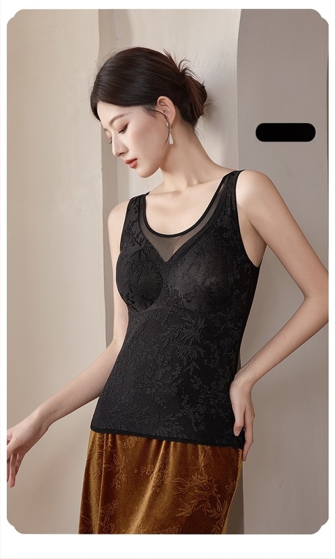 Termális csipkés jacquard felső, 3D virágos mintával, varrás nélküli, kapucnis kialakítás, nylon-spandex keverék