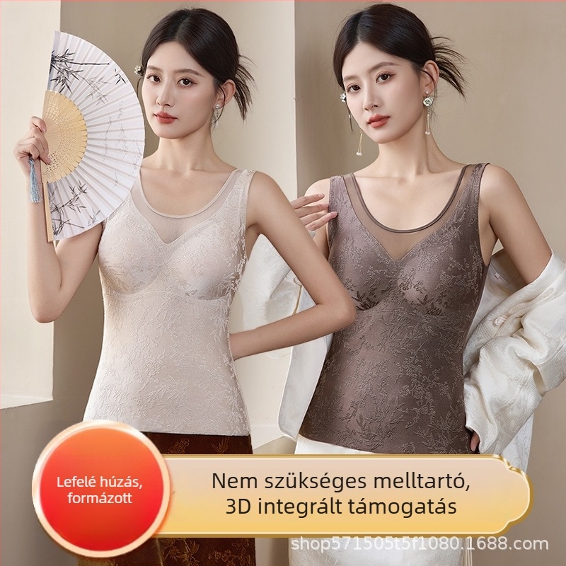 Termális csipkés jacquard felső, 3D virágos mintával, varrás nélküli, kapucnis kialakítás, nylon-spandex keverék