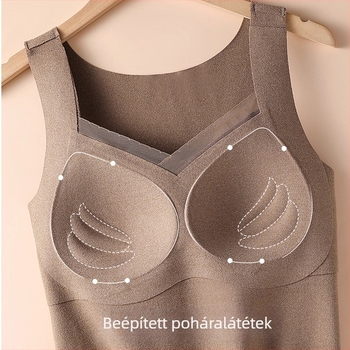 Nylonból készült termál mellény beépített melltartóval és párnázással, varrat nélküli, V-nyakú
