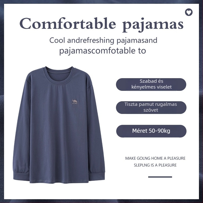 Pizsama felső, pamut, minimalistás pulóver stílus, kerek nyak, hosszú ujjú