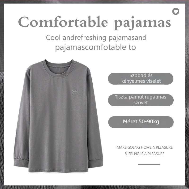 Pizsama felső, pamut, minimalistás pulóver stílus, kerek nyak, hosszú ujjú