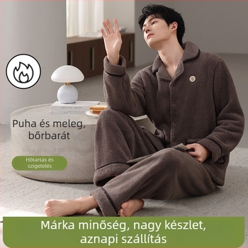 Férfi pizsama szett ősz-télre, vastag báránygyapjú fleece, nagy méret, új stílus, viselhető külsőben is, kényelmes otthoni viselet