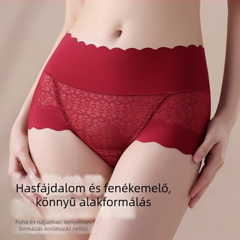 Csipkés női alsónadrág, magas derékkal, fenékemelés, légáteresztő, antibakteriális, Jacquard szövés