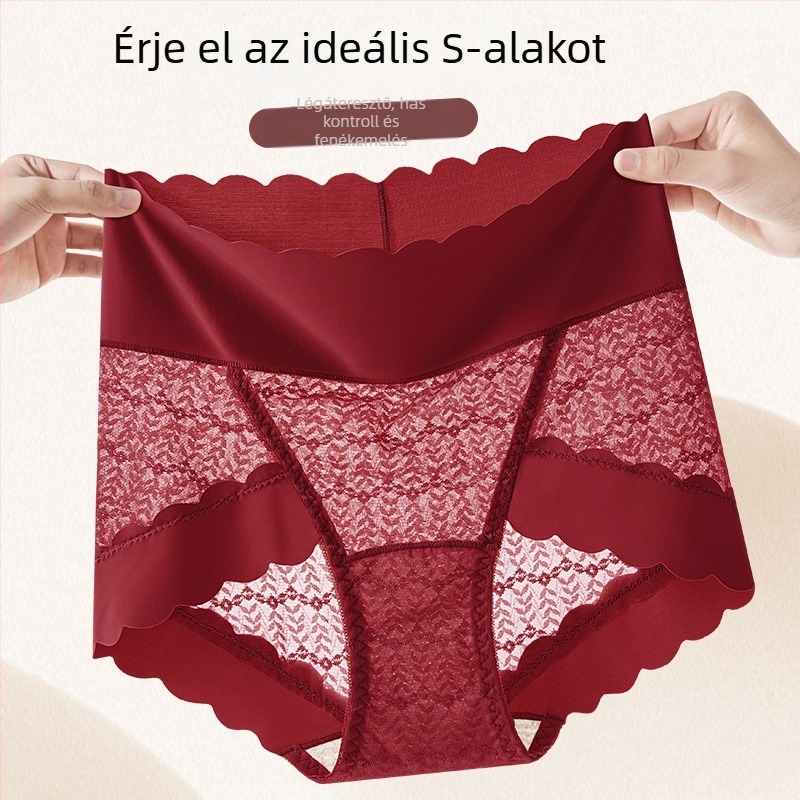 Csipkés női alsónadrág, magas derékkal, fenékemelés, légáteresztő, antibakteriális, Jacquard szövés