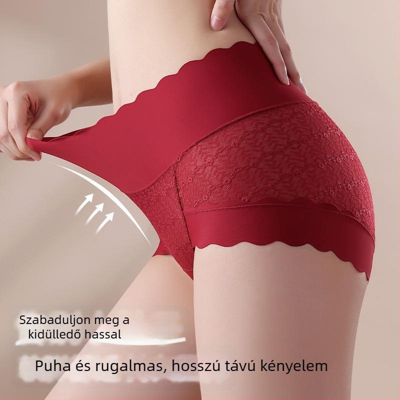 Csipkés női alsónadrág, magas derékkal, fenékemelés, légáteresztő, antibakteriális, Jacquard szövés