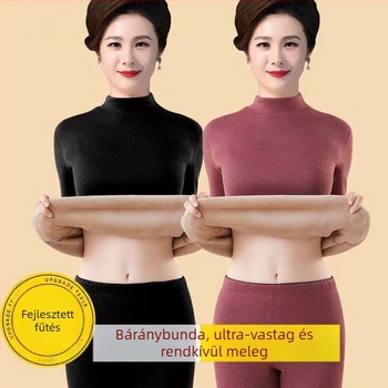 Női Sherpa fleece termikus alsó-felső szett félmagas gallérral, dupla rétegű és velúr béléses meleg