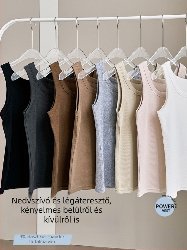 Fehér bordázott női top, nyár 2024, sokoldalú alsó vagy felső réteg, széles vállpántok