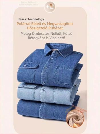 Őszi–téli bélelt denim ing, pamutból, hétköznapi viselet, vastag, hosszú ujjú, meleg